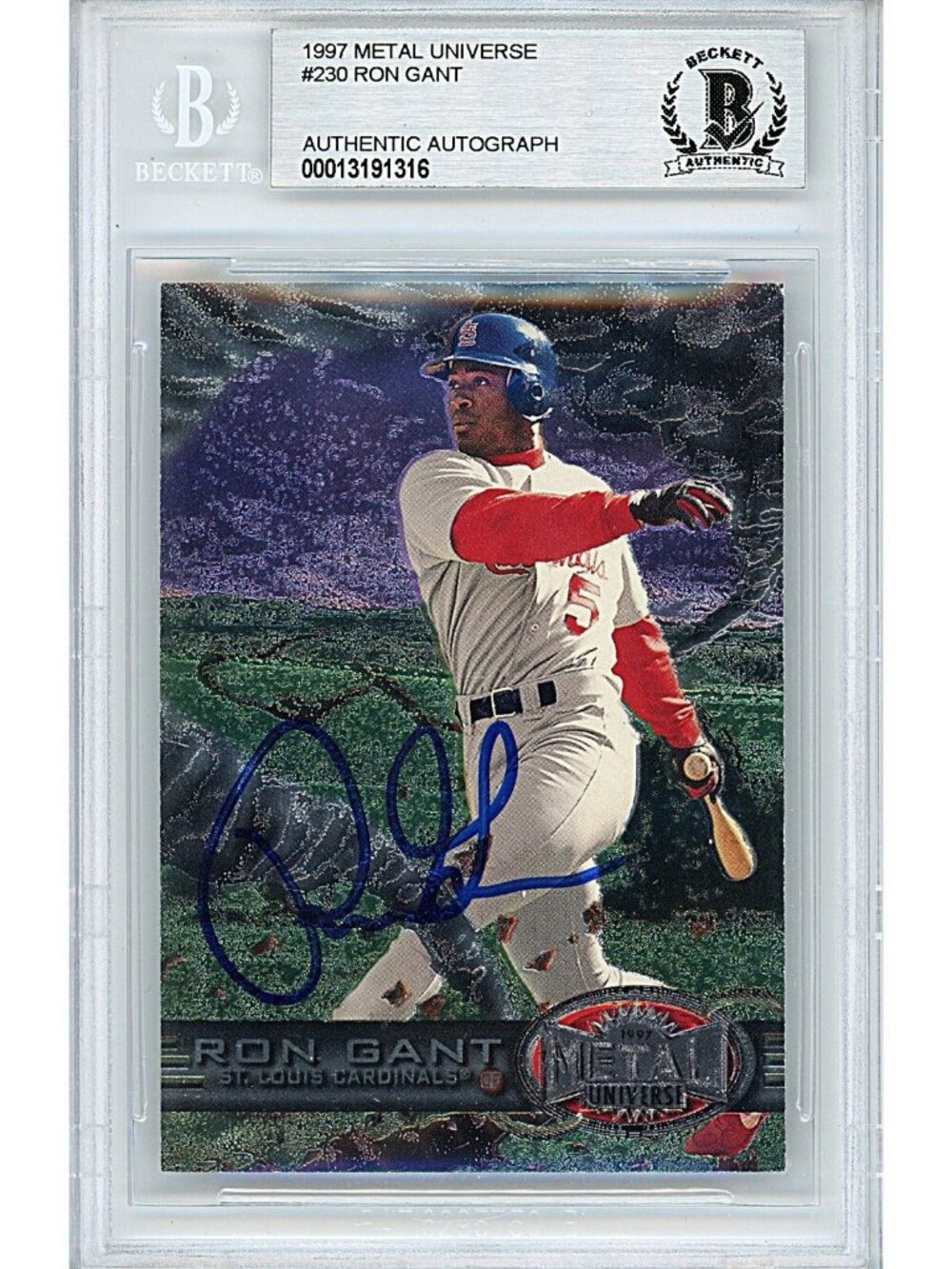 Ron Gant Signed 1997 Fleer Metal Universe #230 St. Louis Cardinals BAS Slab Auto